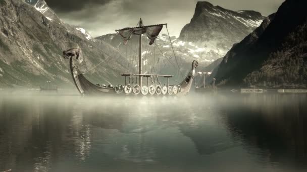 Viking Longboat Madeira Mar Nórdico — Vídeo de Stock