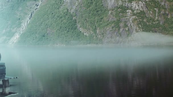 Wikinger Langboot Auf Einem Steg Norwegen — Stockvideo