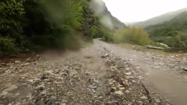 Köra Offroad Från Theth Till Shkodra Dåliga Väderförhållanden Albanien Körning — Stockvideo