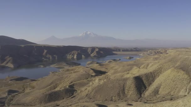 Azat Stausee Mit Ararat Armenien — Stockvideo