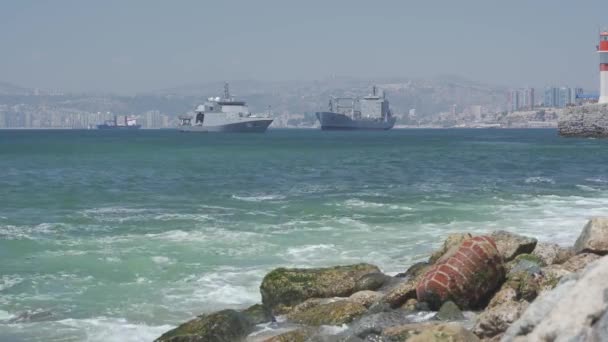Two Battleships Valparaiso Harbor Chile — Stockvideo