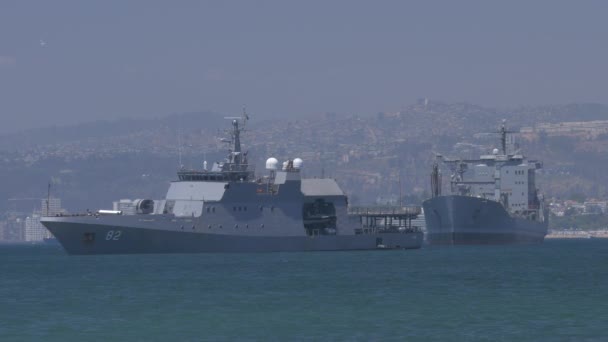 Two Battleships Valparaiso Harbor Chile — ストック動画