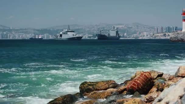 Two Battleships Valparaiso Harbor Chile — Stock Video