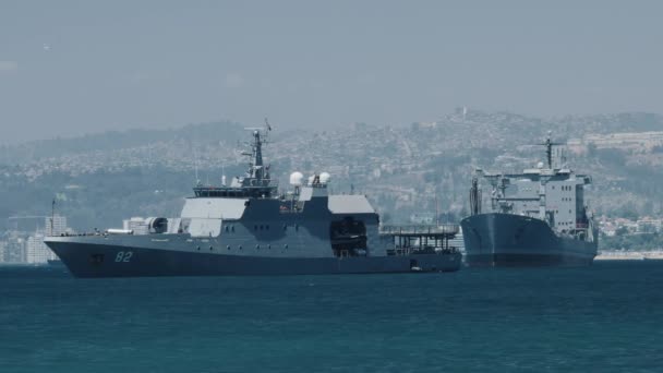 Two Battleships Valparaiso Harbor Chile — Wideo stockowe