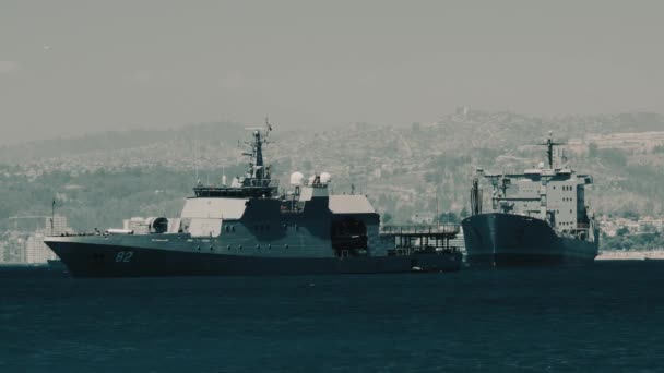 Two Battleships Valparaiso Harbor Chile — Stock videók