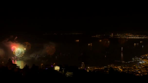 Huge Fireworks Night Sky Valparaiso Biggest Firework South America — Stock Video