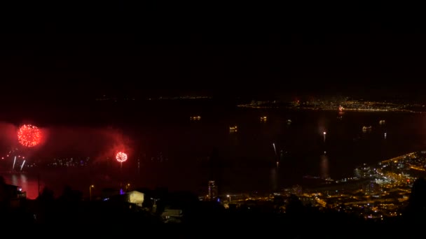 Fogos Artifício Enormes Céu Noturno Valparaíso Maior Fogo Artifício América — Vídeo de Stock