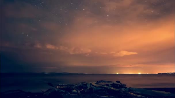 Time Lapse Noche Estrellada Nublada Sobre Playa Hermosa Costa Rica — Vídeos de Stock