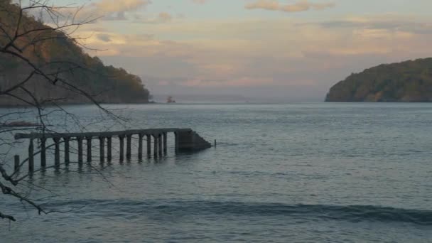 在前面有码头的盆景珊瑚上 看日落 哥斯达黎加 — 图库视频影像