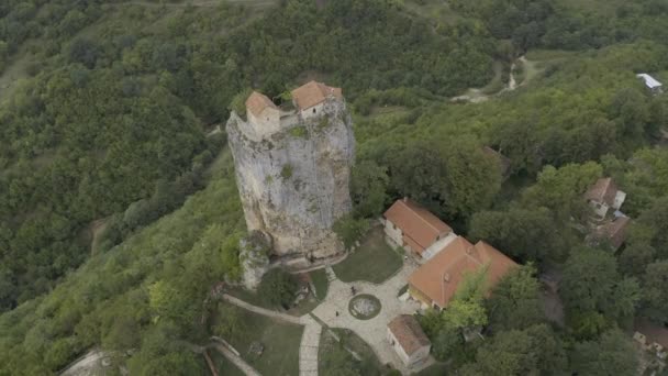 Aerial Kazchi Column Georgia — Stok Video