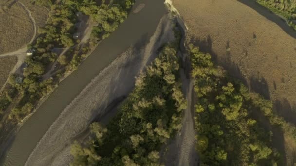 Aérea Meandro Del Río Alasani Parque Nacional Vashlovani Frontera Georgia — Vídeos de Stock