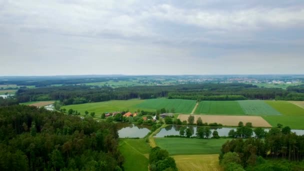 Aerial View Beautiful Bavarian Farmlands — 图库视频影像