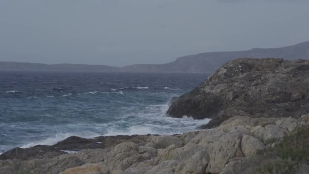 Massive Wave Breaker Stormy Sea Peloponnes Greece — Stock video