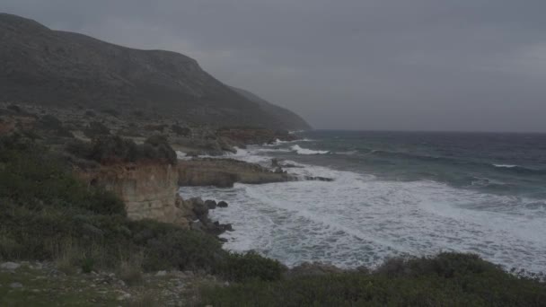 Rompeolas Masivo Mar Tormentoso Peloponnes Grecia — Vídeos de Stock