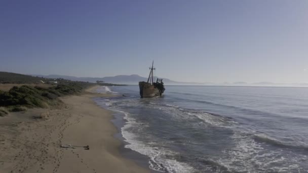 Aerial Coast Dimitrios Shipwreck Peloponnes Griekenland — Stockvideo