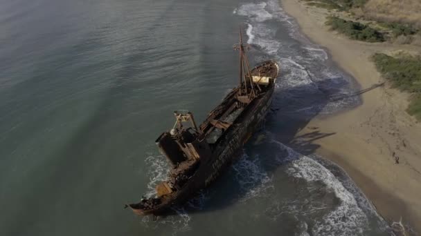 Aerial Coast Dimitrios Shipwreck Пелопоннес Греция — стоковое видео