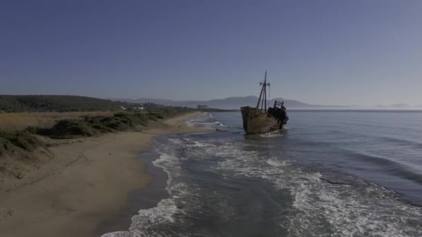 Antenne Küste Schiffswrack Von Dimitrios Peloponnes Griechenland — Stockvideo