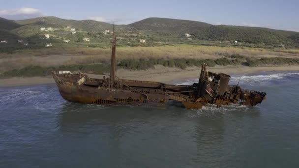 Aerial Coast Dimitrios Shipwreck Пелопоннес Греция — стоковое видео