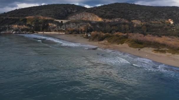 Aerial Coast Dimitrios Shipwreck Peloponnes Greece — Stock Video