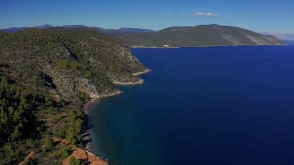 Aerial Polemarcha Beach Coast Peloponnese Greece — 비디오