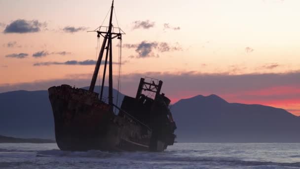 Aerial Coast Dimitrios Shipwreck Peloponnes Grecja — Wideo stockowe