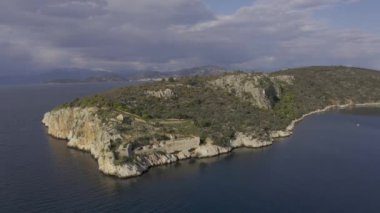Paralia Kantias ve Platia Yarımadasının Havadan Görüntüsü, Mora, Yunanistan 