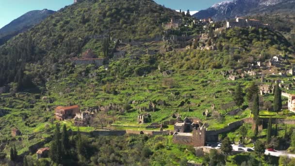 Aerial Ancient Mystras Peloponnes Greece Graded Stabilized Version — Stock Video