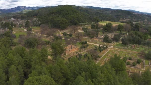 希腊伯罗奔尼撒空中 古代奥林匹亚 — 图库视频影像