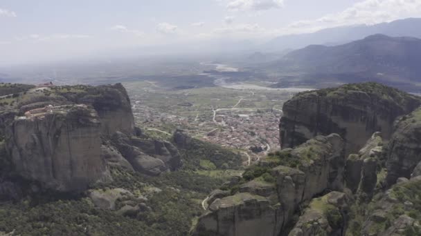 Luchtfoto Meteora Kloosters Griekenland — Stockvideo