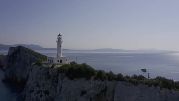 Aerial Lighthouse Cape Lefkada Greece — Stock video