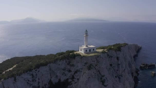 Aerial Lighthouse Cape Lefkada Greece — Stock Video