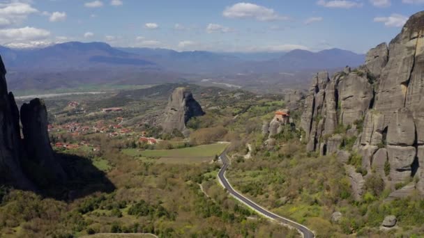 Воздушные Метеорные Монастыри Греция Классифицированная Стабилизированная Версия — стоковое видео