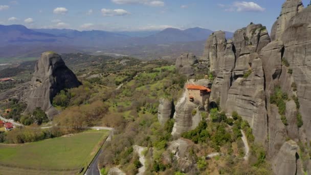 Aerial Meteora Kloster Grekland Graderad Och Stabiliserad Version — Stockvideo