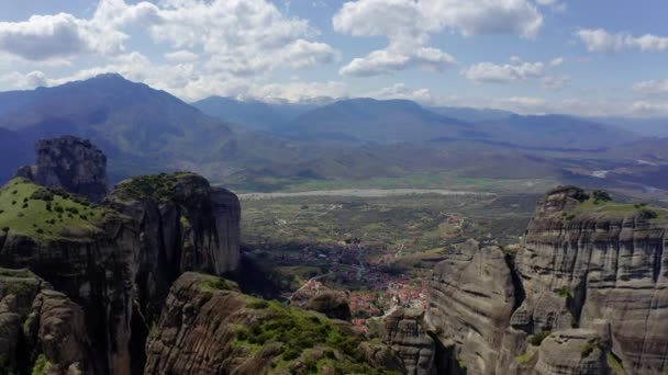 Aerial Meteora Kloster Grekland Graderad Och Stabiliserad Version — Stockvideo