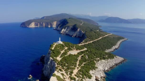 Aerial Lighthouse Cape Lefkada Greece Stupeň Stabilizovaná Verze — Stock video