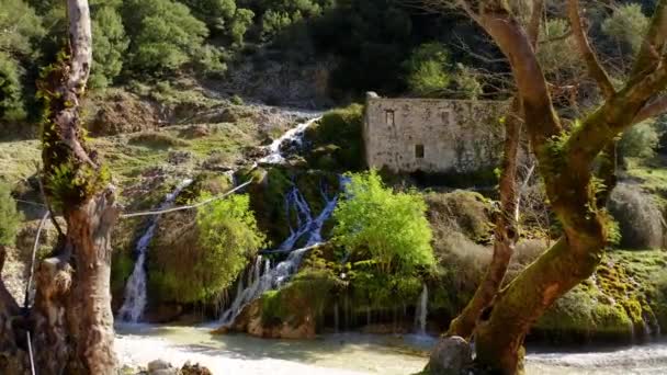 Aerial Souli Mills Waterfalls Epirus Grekland Graderad Och Stabiliserad Version — Stockvideo