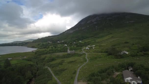 Aerial View Poison Glen Dunlewey Church Ruin County Mayo Írország — Stock videók