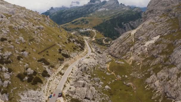 Aerial View Beautiful Passo Valparola Italy — стоковое видео