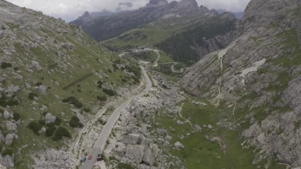 Aerial View Beautiful Passo Valparola Italy — стоковое видео