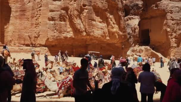 Turistler Ürdün Petra Kentindeki Kraliyet Mezarlarını Ziyaret Ediyorlar Loculi Olarak — Stok video