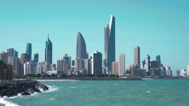 Skyline Felhőkarcolók Napján Kuvait City — Stock videók