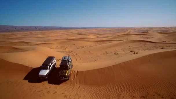 Aerial View Drone Flying Sahara Dunes Erg Chigaga Morocco — Stock video