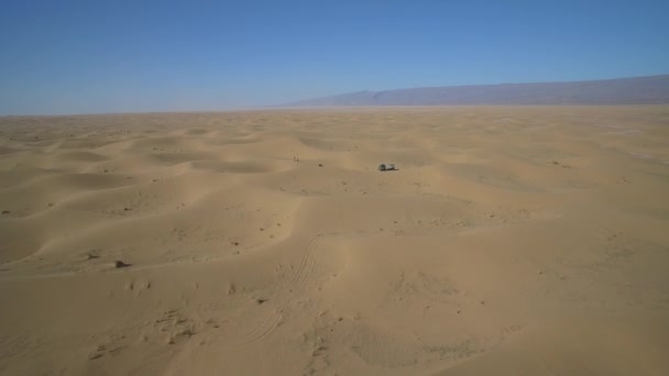 Aerial View Drone Flying Sahara Dunes Erg Chigaga Morocco — 비디오