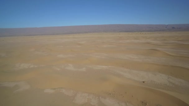 Aerial View Drone Flying Sahara Dunes Erg Chigaga Morocco — стоковое видео