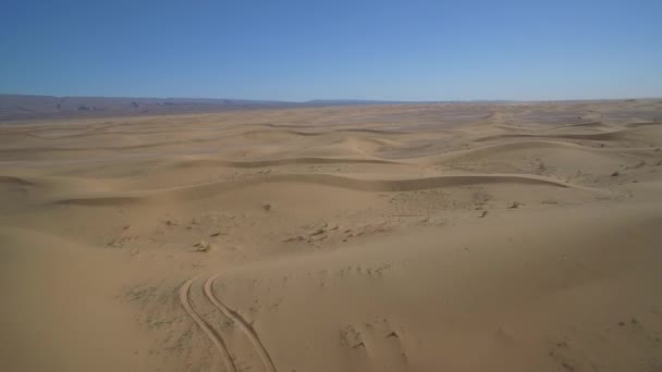 Aerial View Drone Flying Sahara Dunes Erg Chigaga Morocco — ストック動画