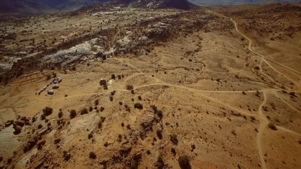 Aerial Drone View Offroad Fun Blue Painted Rocks Valle Tafraoute — Video