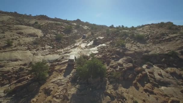 Aerial Drone View Offroad Fun Blue Painted Rocks Valle Tafraoute — Stok video