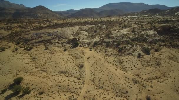 Aerial Drone View Offroad Fun Blue Painted Rocks Valle Tafraoute — Stok video