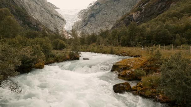 Brikdalsbreen Glacier Josteldalsbreen Nasjonalpark Norvegia Stile Cinematografico — Video Stock