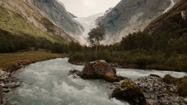Brikdalsbreen Ledovce Josteldalsbreen Nasjonalpark Norsko Filmový Styl — Stock video